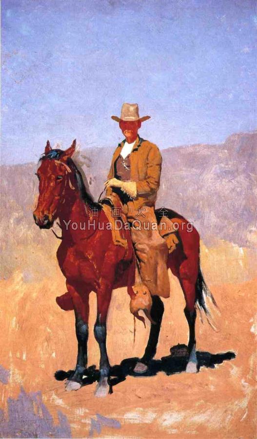 Mounted Cowboy in Chaps with Race Horse - 费雷德里克·雷明顿